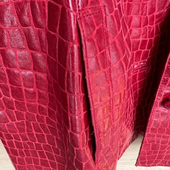 vintage dialogue croc embossed genuine leather blazer red large - Picture 6 of 10
